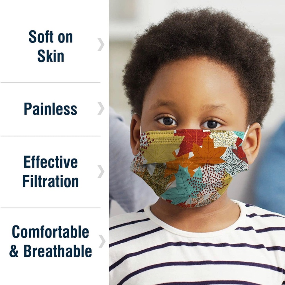 50 Pcs Fall Print Disposable Face Mask For Kids, Individually Wrapped - Picture 3 of 5